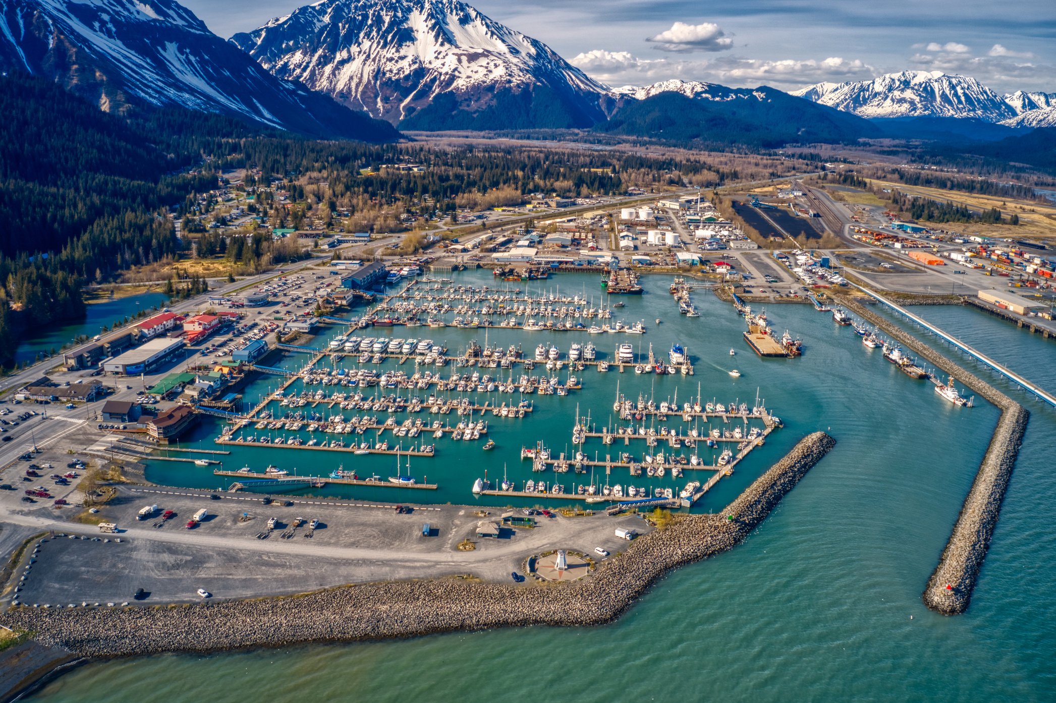 Aerial View of Seward, Alaska in early Summer